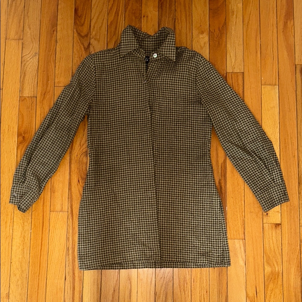 Ellen Tracy Brown Checkered Button Down Shirt